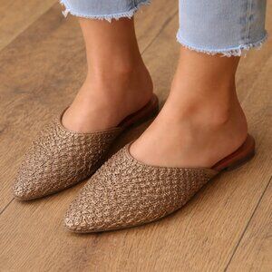 Womens Cognac Woven Mule Flats Pointed Toe Slip On Shoes Size 7 NWT $75